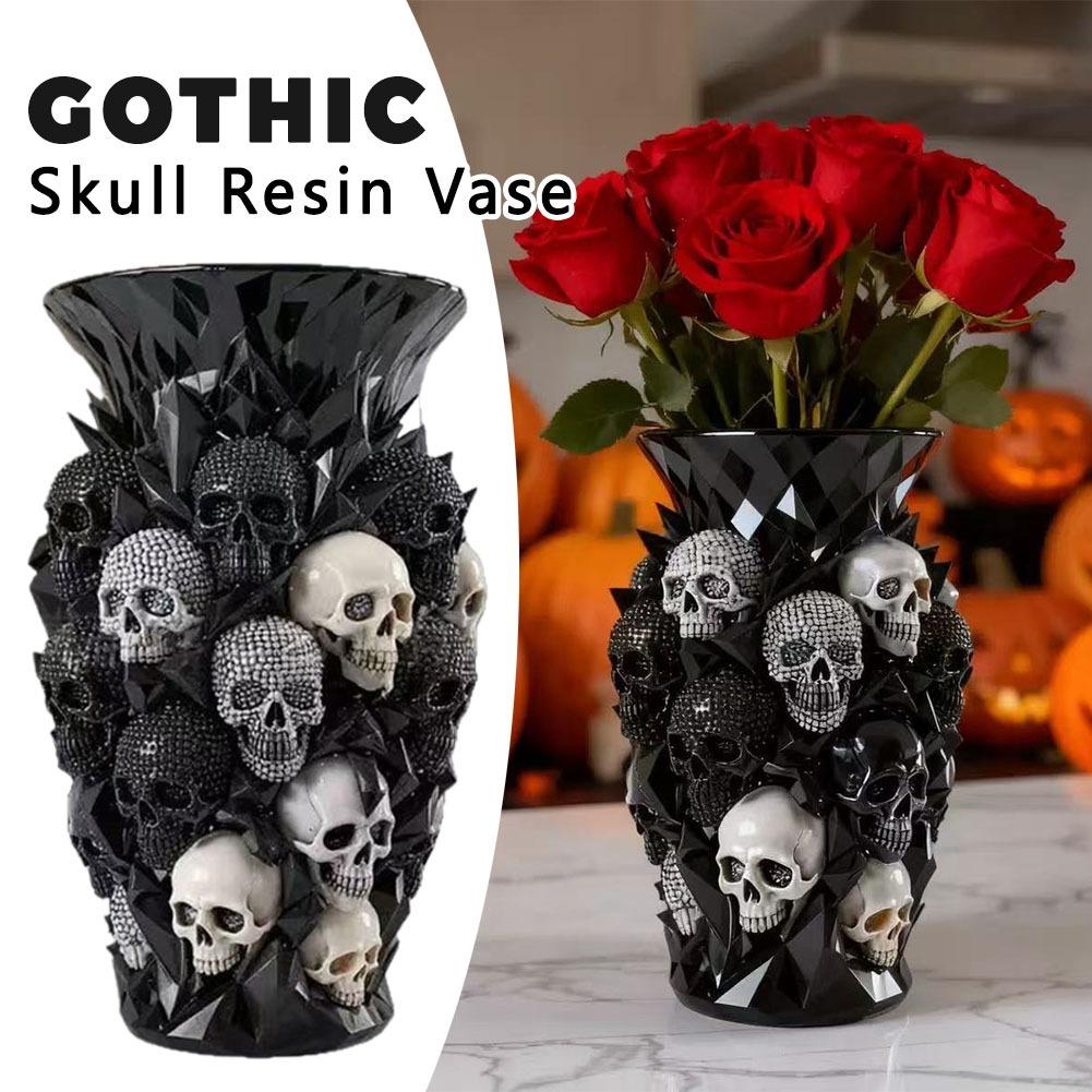 고딕 해골 레진 화병 블랙 크리스탈 질감 꽃병 할로윈  - Florist Supply Vases 리뷰 및 가격